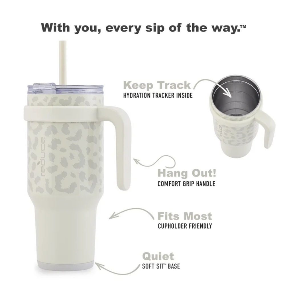 Reduce Slim Cold1 Tumbler NWOT - Insulated Stainless Steel 40oz, Snow Leopard